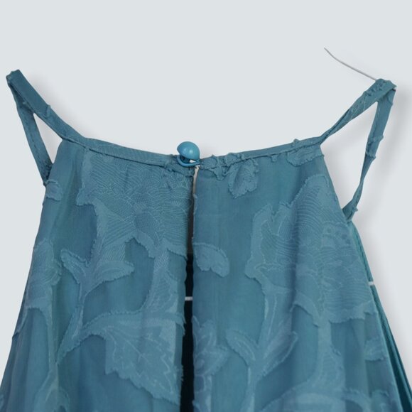 Teeze Me Dress 11/12 Womens Halter Sleeveless Ruffle Layer Floral Print Blue - Picture 11 of 11